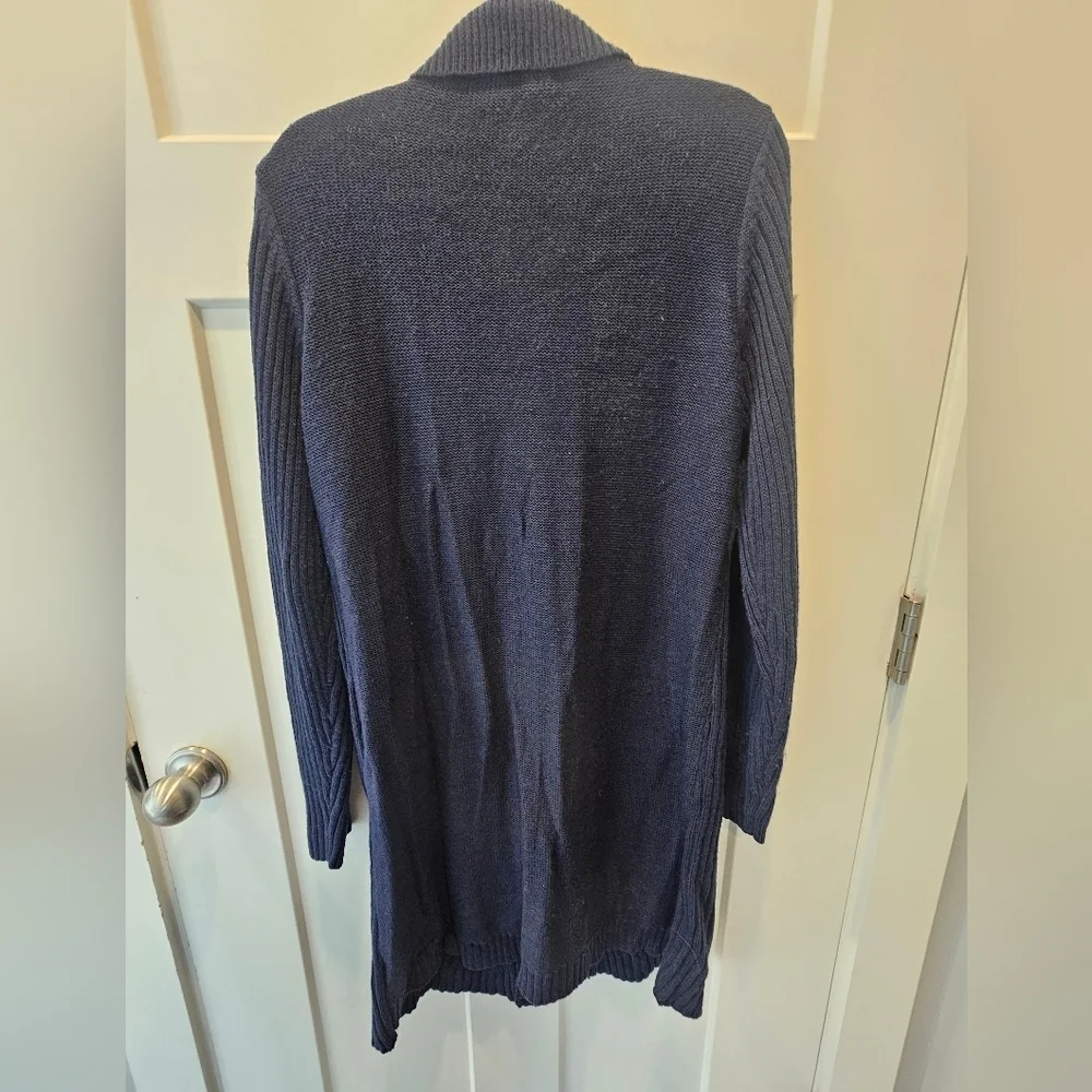 Denim & Co. Navy Blue Cable Knit Shawl Collar Long Cardigan Sweater Women’s M